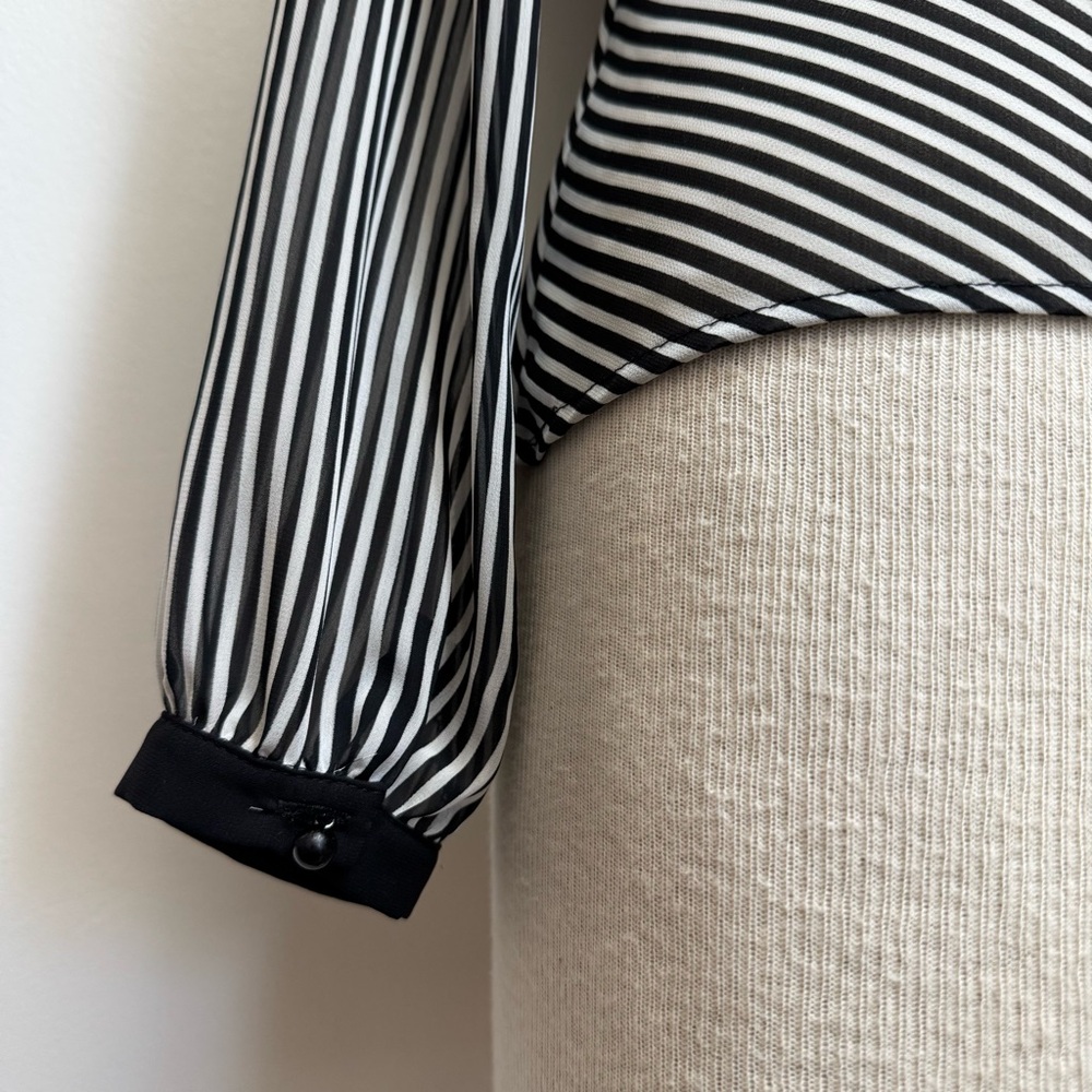 White House Black Market Drape Neck Long Sleeve Stripe Blouse - Picture 9 of 12